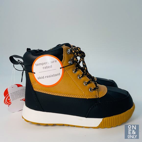 WONDER NATION Ankle Duck Boots Skid Proof Temp Rated Tan Black Toddler Sz 1 NEW - Picture 1 of 8
